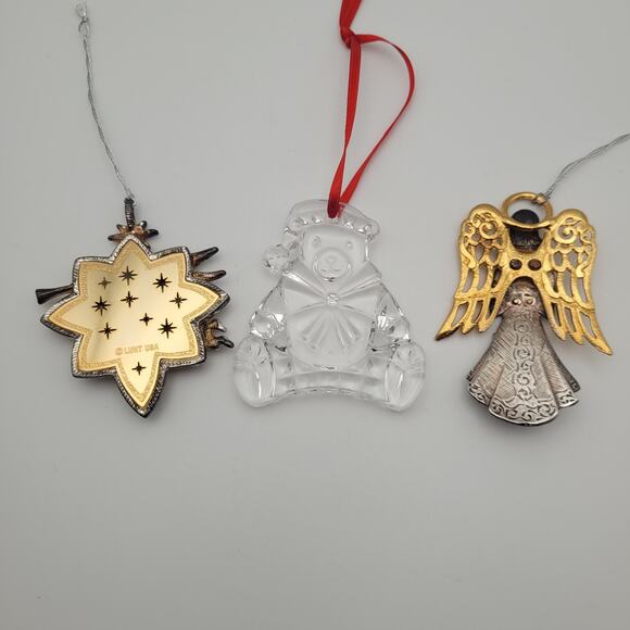 Set of 3 Christmas Ornaments Lunt USA Angels & Gorham Crystal Teddy Bear - Picture 5 of 9